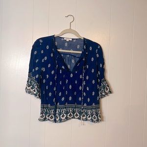 Ella Moss blue Okta pattern top with crochet detail